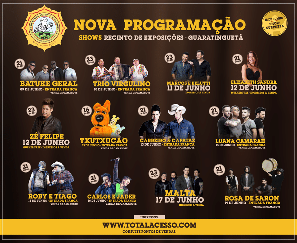 Alterada a programação de shows da festa de Santo Antônio e Expoguará