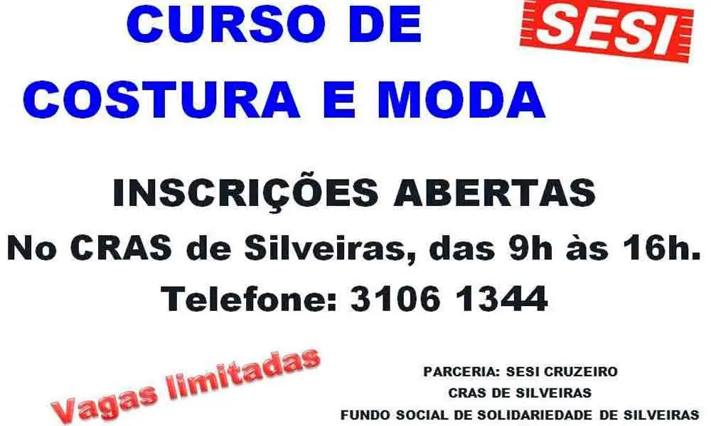 Silveiras oferece curso de Costura e Moda com vagas limitadas