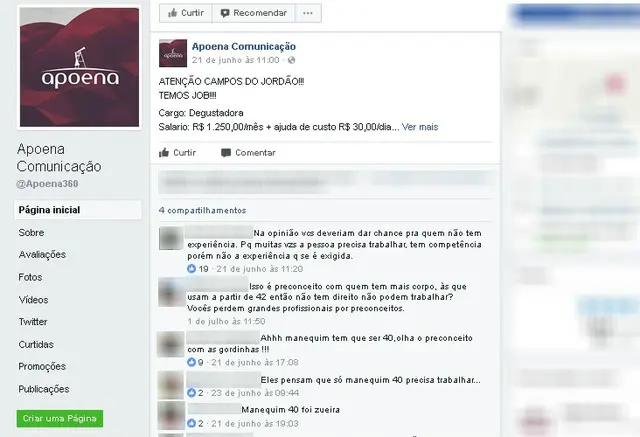 Empresa busca 'moças bonitas' e com manequim até 40 em anúncios na web e gera polêmica; lei não permite