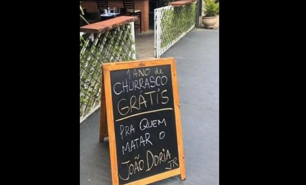 Comerciante é detido por anunciar 'churrasco grátis pra quem matar João Doria' em restaurante na Zona Sul de São Paulo