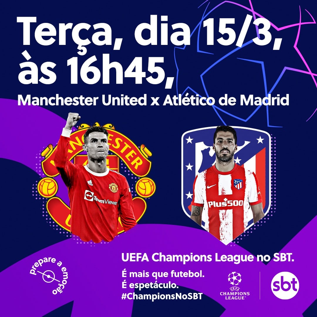 CR7 e Suárez no SBT! Manchester United e Atlético de Madrid duelam por vaga nas quartas de final da Liga dos Campeões