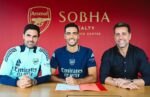 Mikel Arteta, Merino e Edu Gaspar, diretor esportivo do Arsenal