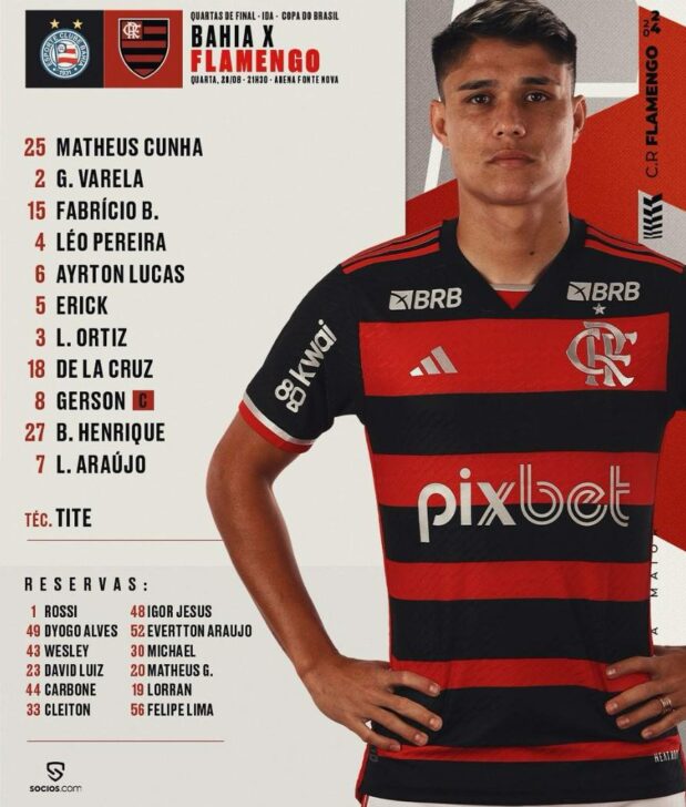 flamengo escalação contra o bahia