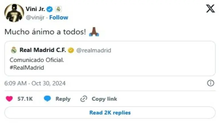 Mensagem de Vini Jr.