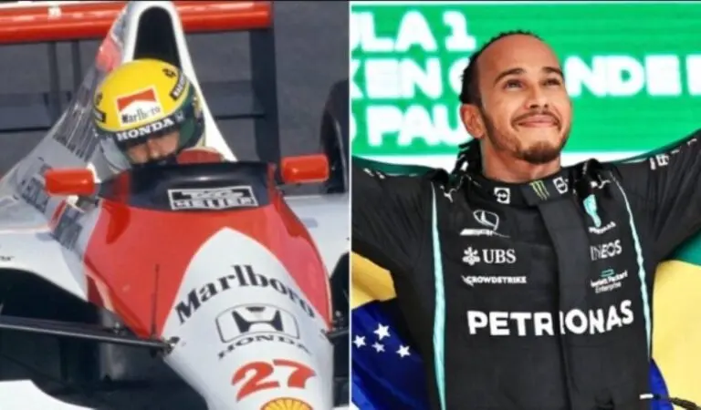 Lewis Hamilton celebra Ayrton Senna ao pilotar McLaren histórica no GP de São Paulo