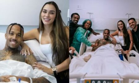 Éder Militão com a esposa Tainá Castro e familiares