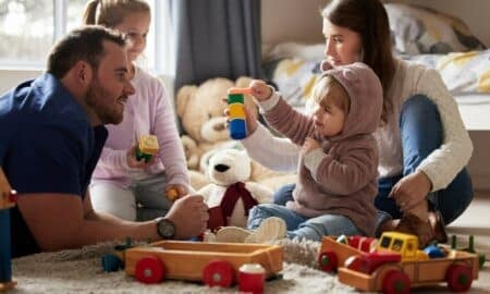 Pais brincando com os filhos