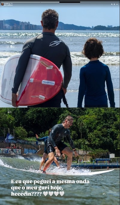 Lucas Lima surfando com o filho