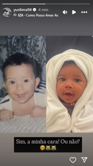 Yuri Lima comparando semelhança dele com a filha Nala