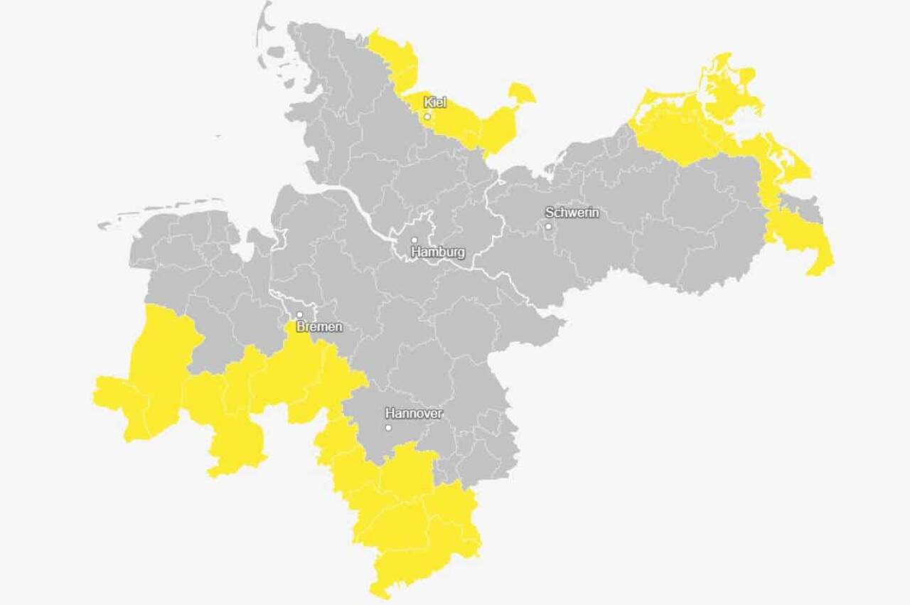 German Meteorological Service warns of ice and winds of up to 70 km/h in the north of the country