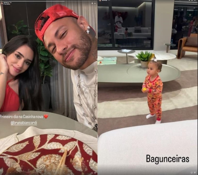 Bruna, Neymar e Mavie em casa nova