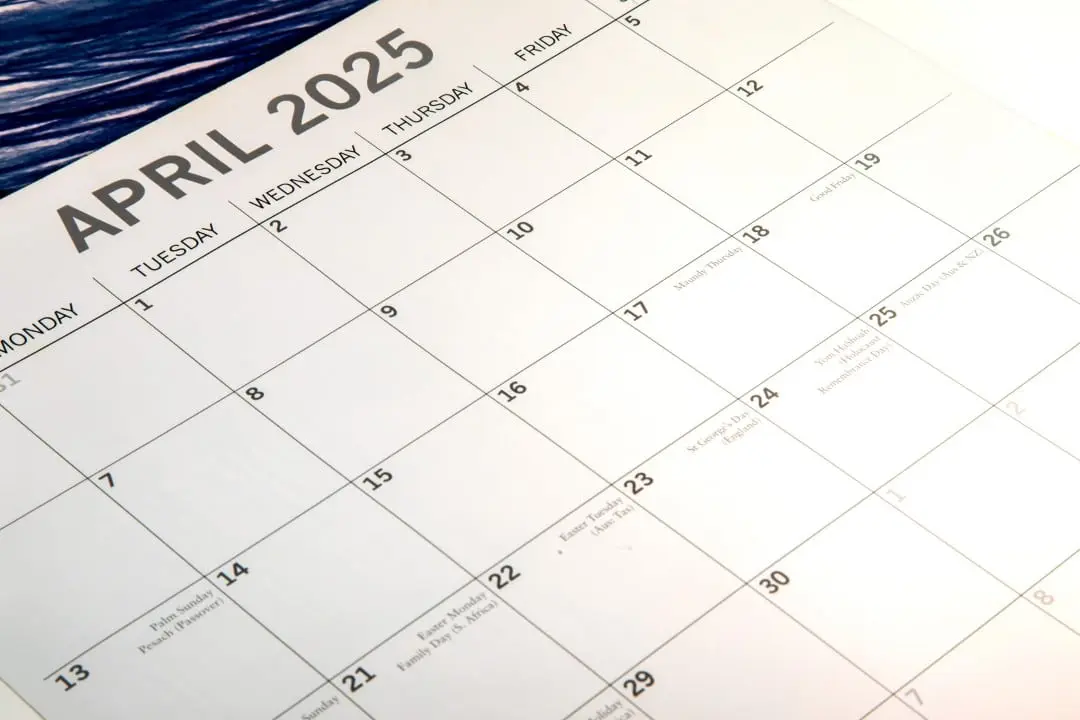 Calendário abril de 2025