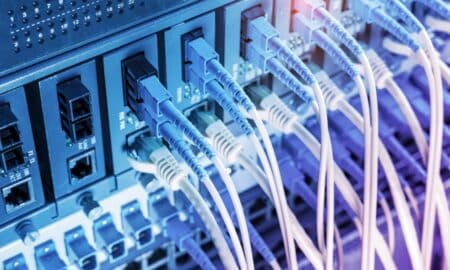 Fiber,Optic,Cables,Connected,To,An,Optic,Ports,And,Network