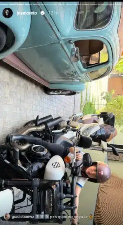 Filha de José Loreto enacnta ao surgir na moto do pai