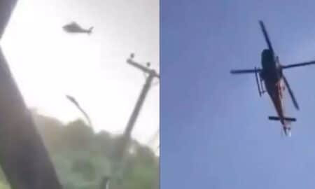 Helicóptero da polícia esbarra em rede elétrica