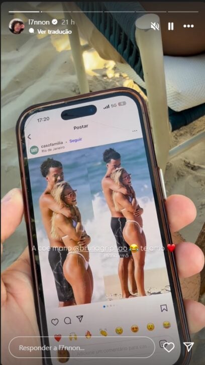 Lennon em tom de brincadeira com Bruna nos stories