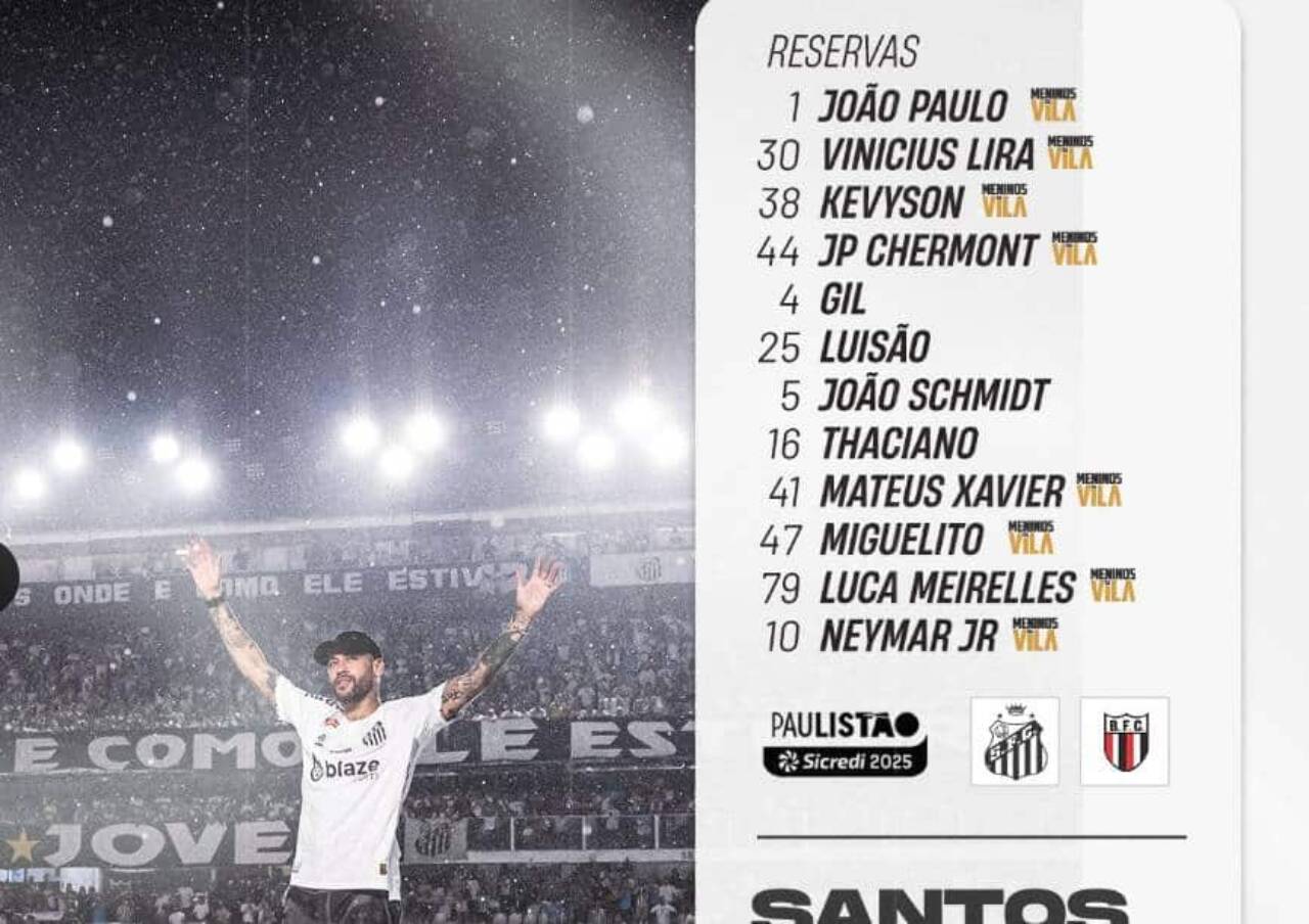 Santos confirma Neymar no banco de reservas contra o Botafogo-SP no Paulistão