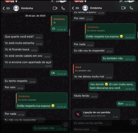 Prints WhatsApp da cantora Jéssica