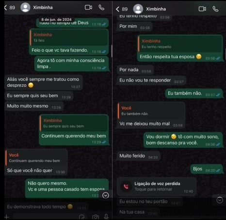 Prints WhatsApp da cantora Jéssica