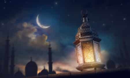 Ornamental,Arabic,Lantern,With,Burning,Candle,Glowing,At,Night.,Festive
