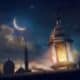 Ornamental,Arabic,Lantern,With,Burning,Candle,Glowing,At,Night.,Festive