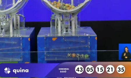 Resultado Quina 6660 com R$ 24,1 milhões nas Loterias Caixa nesta noite: 43 - 05 - 15 - 21 - 35