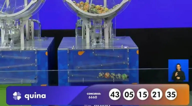 Resultado Quina 6660 com R$ 24,1 milhões nas Loterias Caixa nesta noite: 43 - 05 - 15 - 21 - 35