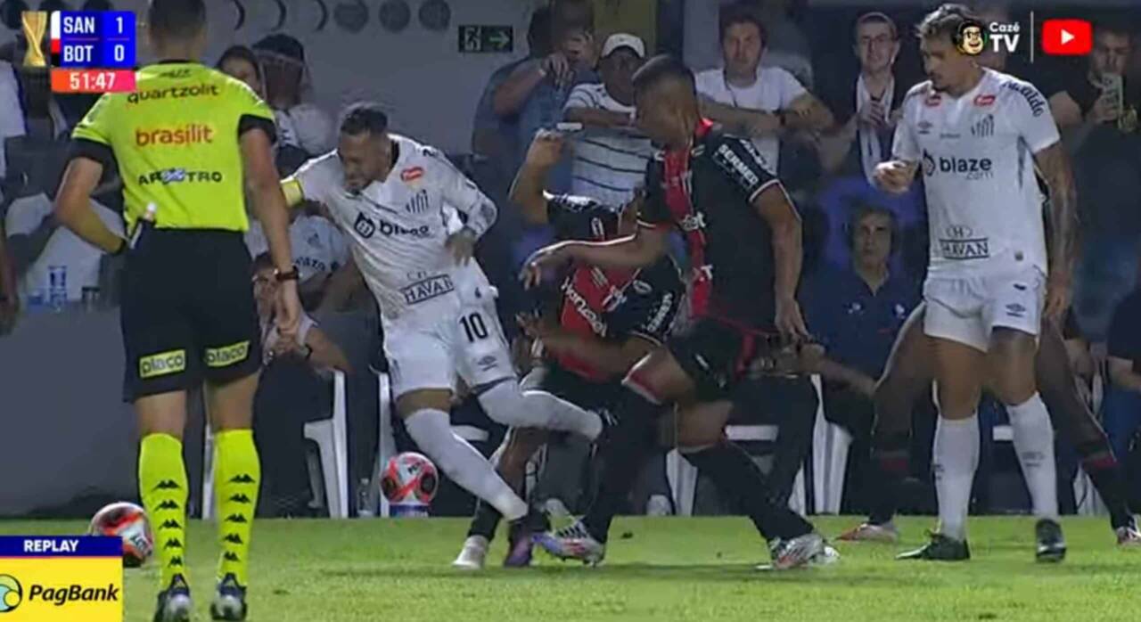 Two fouls on Neymar so far, yellow cards for Gabriel Bispo and Alisson Cassiano; game continues