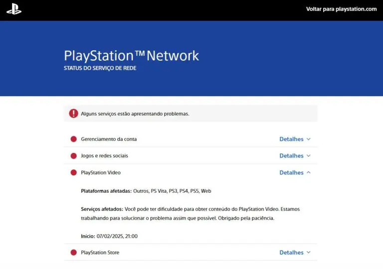 psn fora do ar