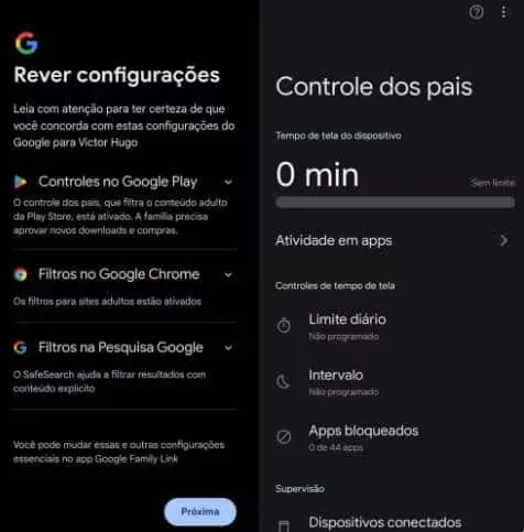 Configura&ccedil;&otilde;es do Aidroid para controle de pais