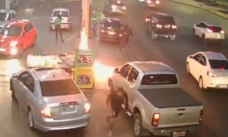 bomba de combustível pega fogo