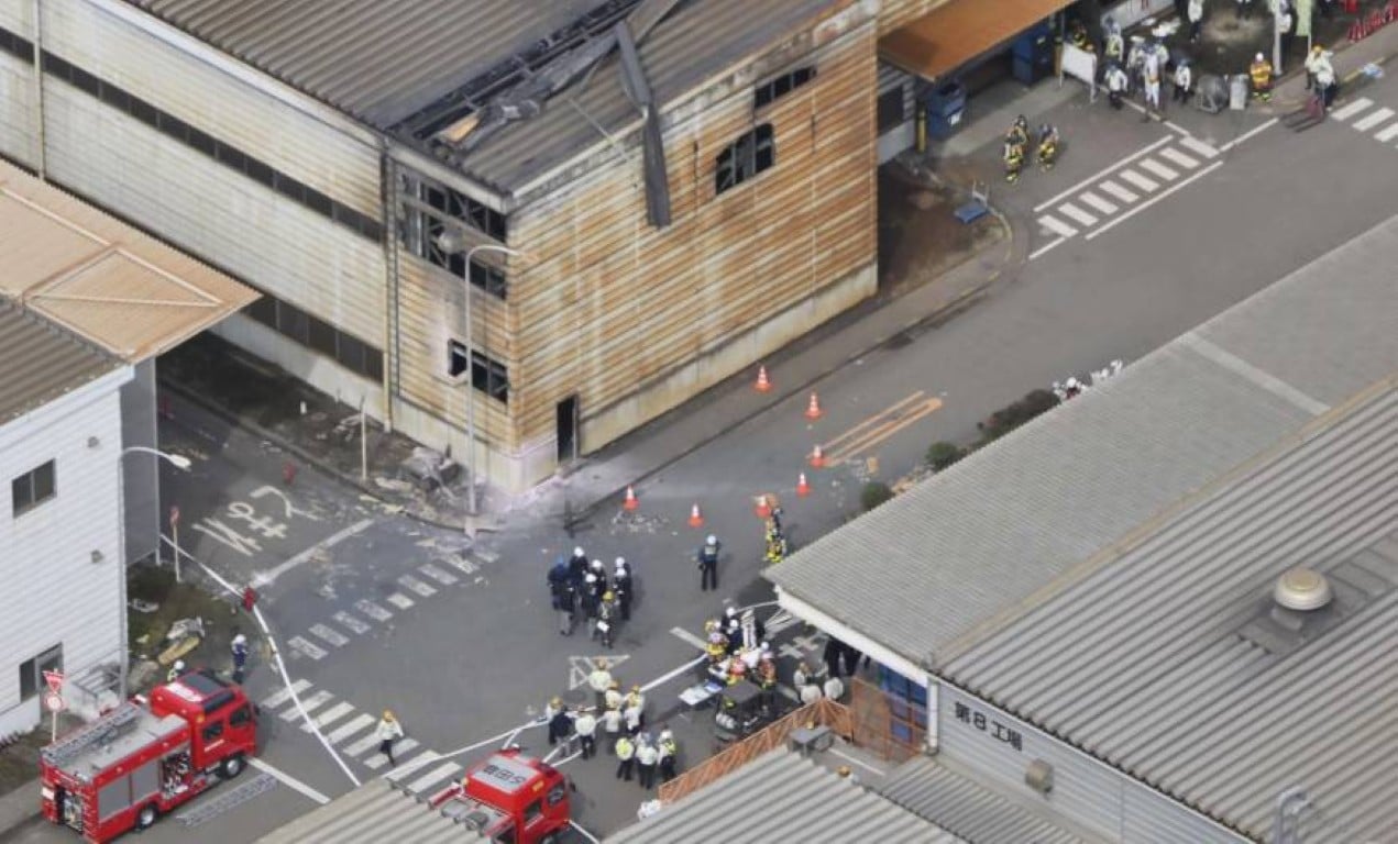 爆発事故が起きたトヨタ自動車系部品メーカー「中央発条」藤岡工場（6日午前、愛知県豊田市）=共同