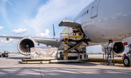 Airplane transporting cargo