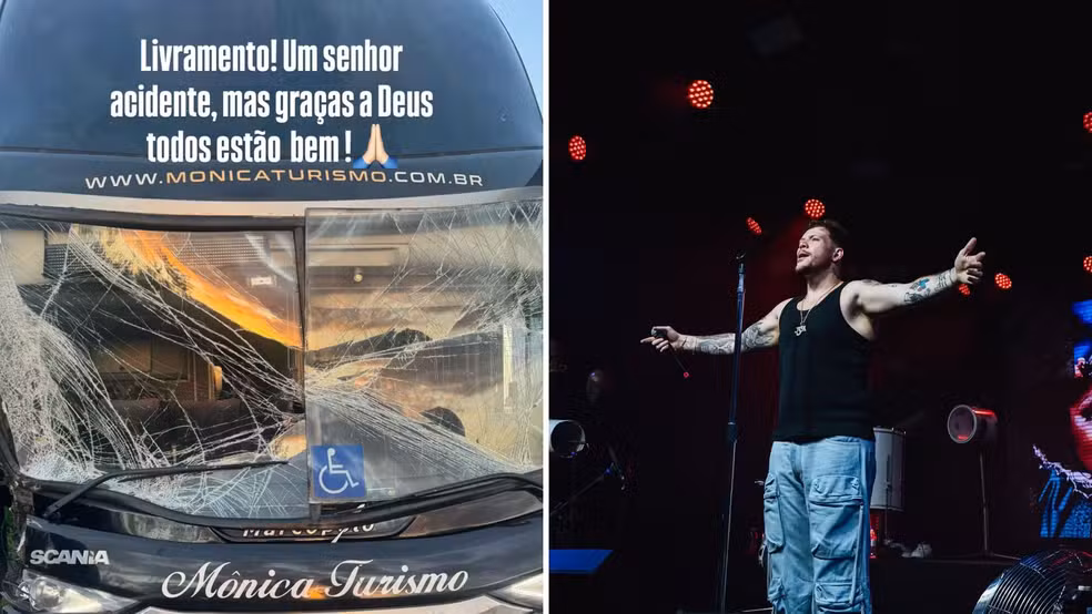 Ônibus que transportava Ferrugem e equipe se envolve em acidente no RS — Foto Reprodução Redes Sociais