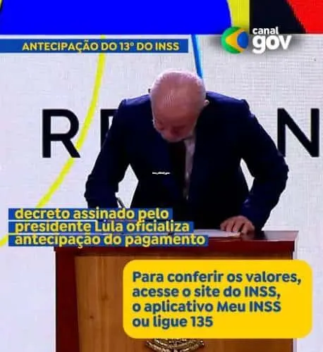 Presidente Lula assina decreto de antecipação do 13 do INSS