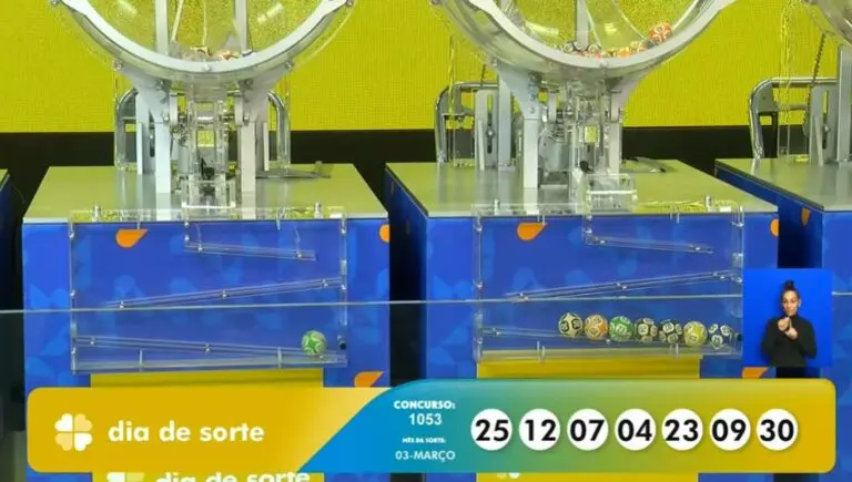 Resultado Dia de Sorte 1053 pela Caixa com R$ 1,72 milhões: 25 - 12 - 07 - 04 - 23 - 09 - 30 - Mês da sorte: 03 - março