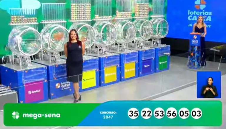 Resultado Mega-Sena 2847 com prêmio de R$ 45 milhões no concurso: 35 - 22 - 53 - 56 - 05 - 03