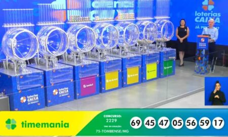 Resultado Timemania 2229 com R$ 10 milhões nesta quinta-feira na Caixa: 69 - 45 - 47 - 05 - 56 - 59 - 17 - Time do Coração - 75 - Tombense-MG