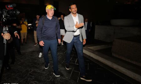 Carlo Ancelotti ao lado do presidente da CBF, Samir Xaud