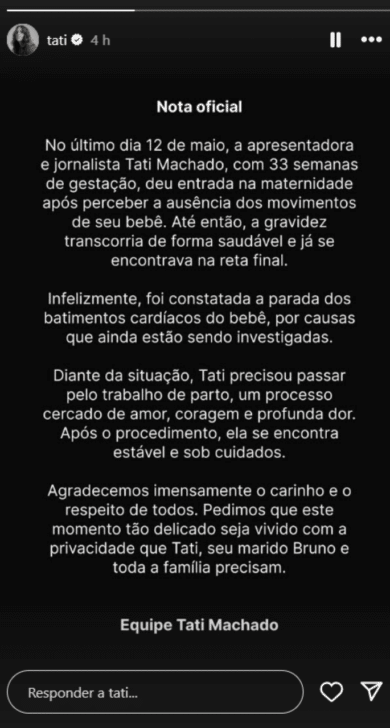 Nota Oficial Tati Machado