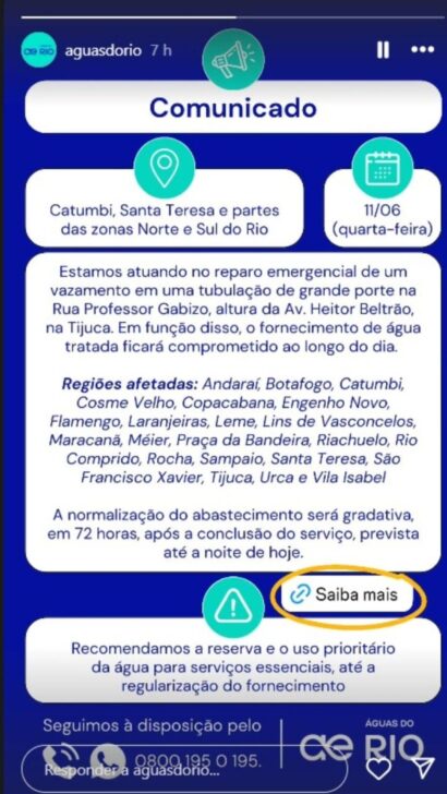 &Aacute;guas do Rio comunicado