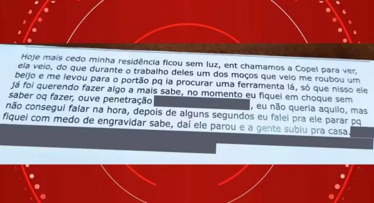 Relato mulher estuprada