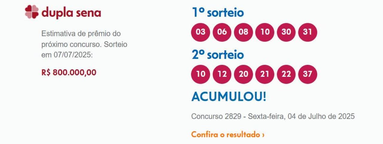 dupla sena resultado