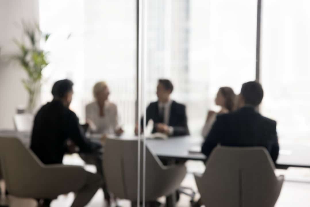 Bancários, reunião de negócios, empresa
