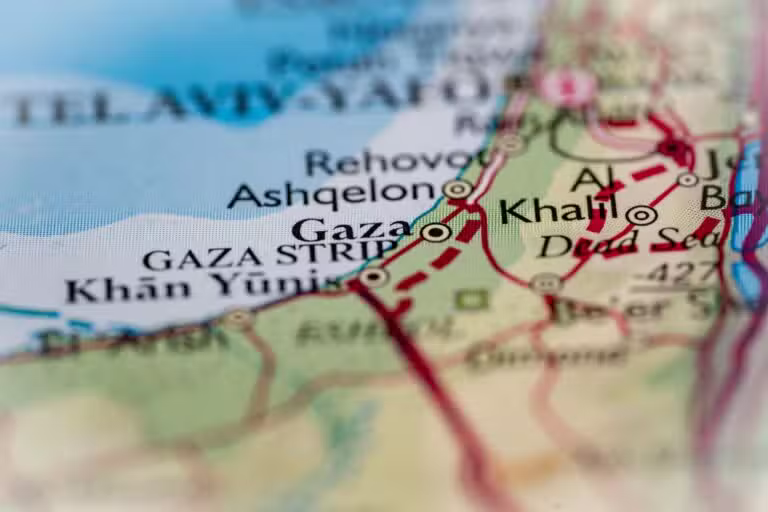 Faixa de Gaza, Palestina destacada em um mapa mundial