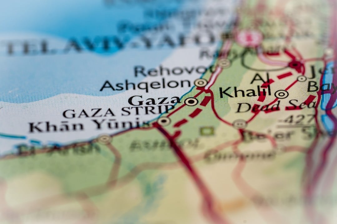 Faixa de Gaza, Palestina destacada em um mapa mundial