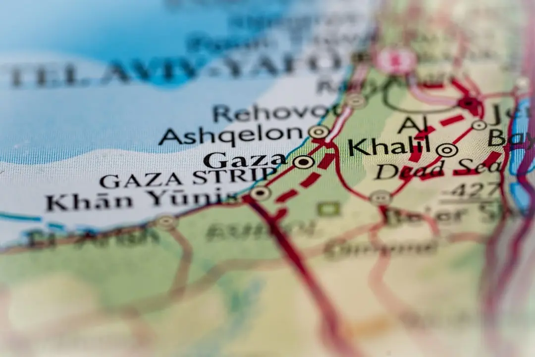 Faixa de Gaza, Palestina destacada em um mapa mundial