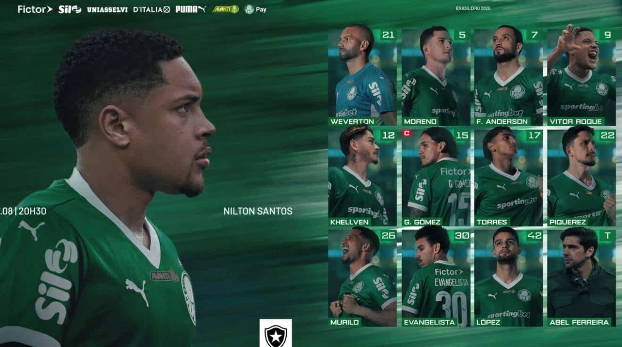 Escalação confirmada Botafogo x Palmeiras e onde asssitir ao vivo neste domingo às 20h30 no Brasileirão
