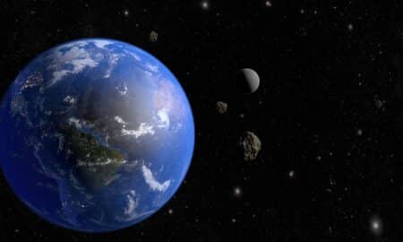 Planeta Terra e asteroide