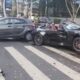 Bia Miranda e Gato Preto batem Porsche, que fica destruído, na Avenida Faria Lima — Foto: Reprodução/TV Globo